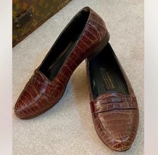 VINTAGE 1990s CUSTOM THAI CROCODILE LEATHER FLATS CHOCOLATE BROWN REPTILE 7B