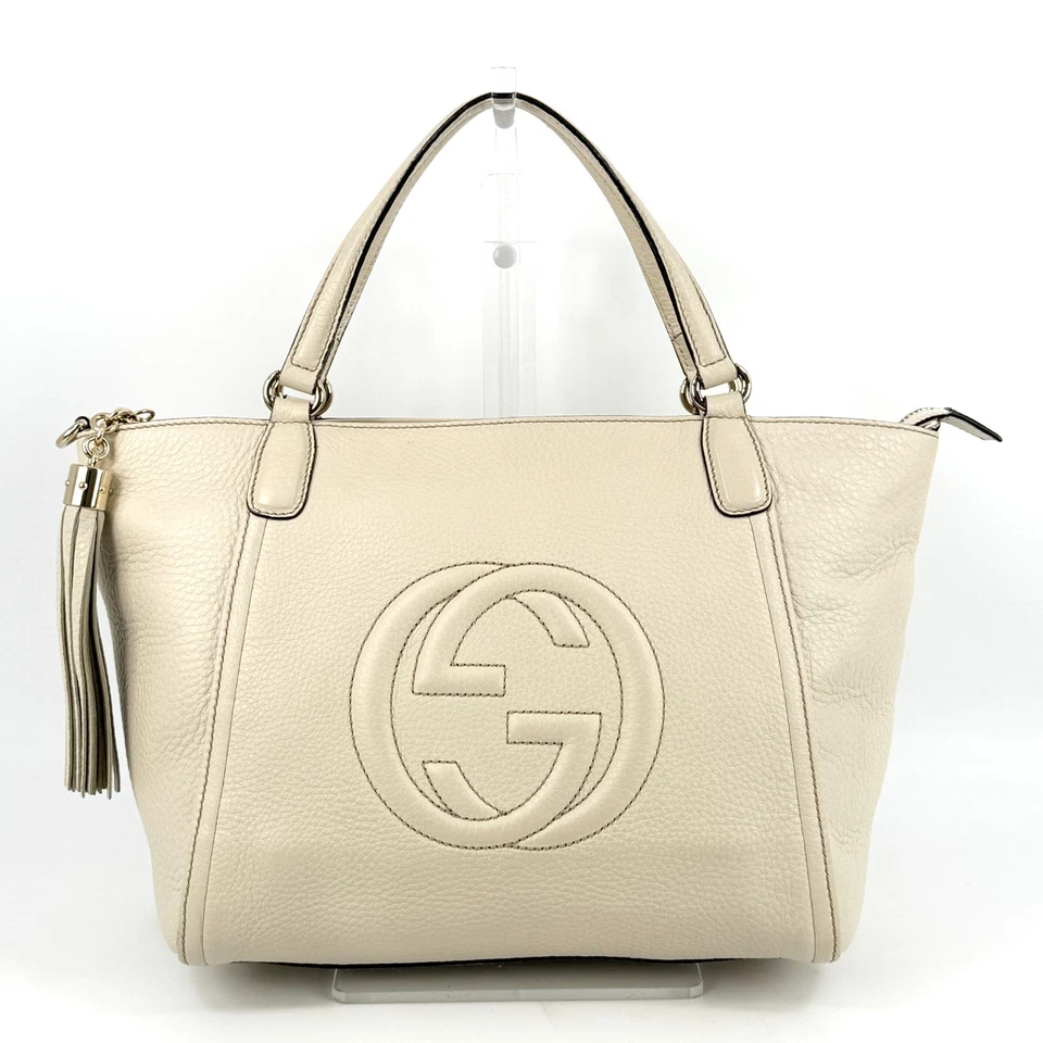 Gucci Soho Leather 2way Crossbody Shoulder Bag Tassel Ivory 369176 Authentic - Image 3 of 4