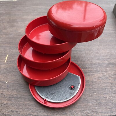 Vintage Interdesign Style Swivel Desk Jewelry Organizer Red Plastic MCM w/ Top