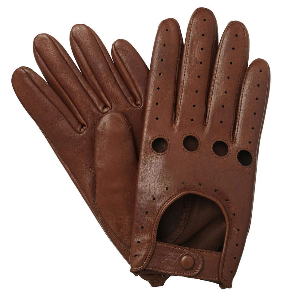 GUANTES DE CONDUCCIÓN DE COCHE DE CUERO NAPA OVEJA PIEL DE CORDERO REAL CHÓFER HOMBRE NEGRO BRONCEADO Foto 3 de 4