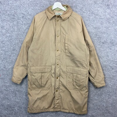 Vintage L.L. Bean Jacke Herren Medium Beige Parka Regen Mantel Oberteil Durchgehender Reißverschluss Druckknopf USA