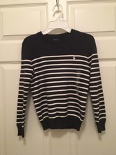 Nwt Boys Size 8 White And Navy Blue Stripped Polo Ralph Lauren Sweater
