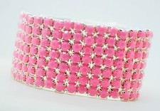Pink 7Row Crystal Rhinestone Stretch Wristband Bracelet Fashion Wedding Bridal