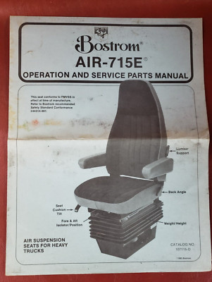 Vtg Bostrom AIR-715E Air Ride Seat Instruction Operation Service Manual Parts 