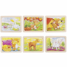 goki Einlegepuzzle Tierkinder 57807 - Holzspielzeug Puzzle 24 Teile 19x15cm