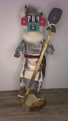 Vintage Kachina Schlagzeugspieler mit gepolstertem Stock Tänzer Puppe 13'' Künstler signiert B