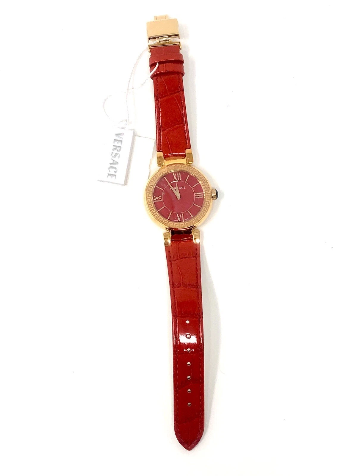 NUOVO Orologio Versace Leda Donna Oro IP Rosso Quadrante MOP Pelle Rosso VNC040014