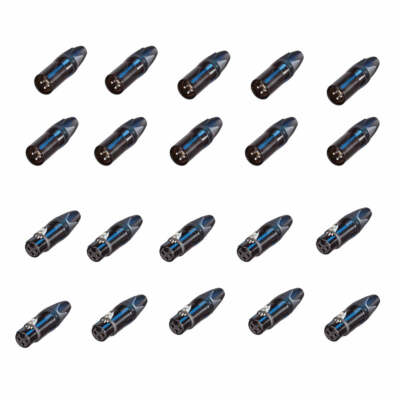 20 Neutrik XLR DMX 3 pin Connectors Black - 10 Male & 10 Female XX-BAG
