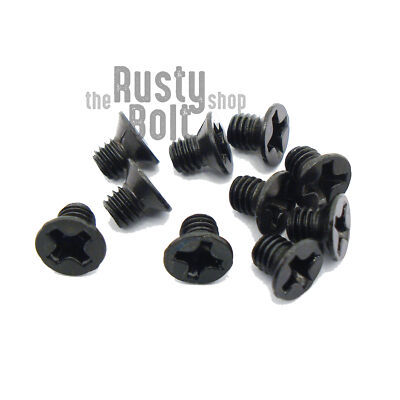 M3 x 4mm, Phillips Flat Head Screws, Steel, Black, Countersunk