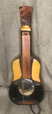 Vintage Leather Wrapped Guitar Shaped Wine Bottle Decanter Hand Crafted In Spain