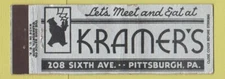 Matchbook Cover - Kramer's Pittsburgh PA WEAR Full Length