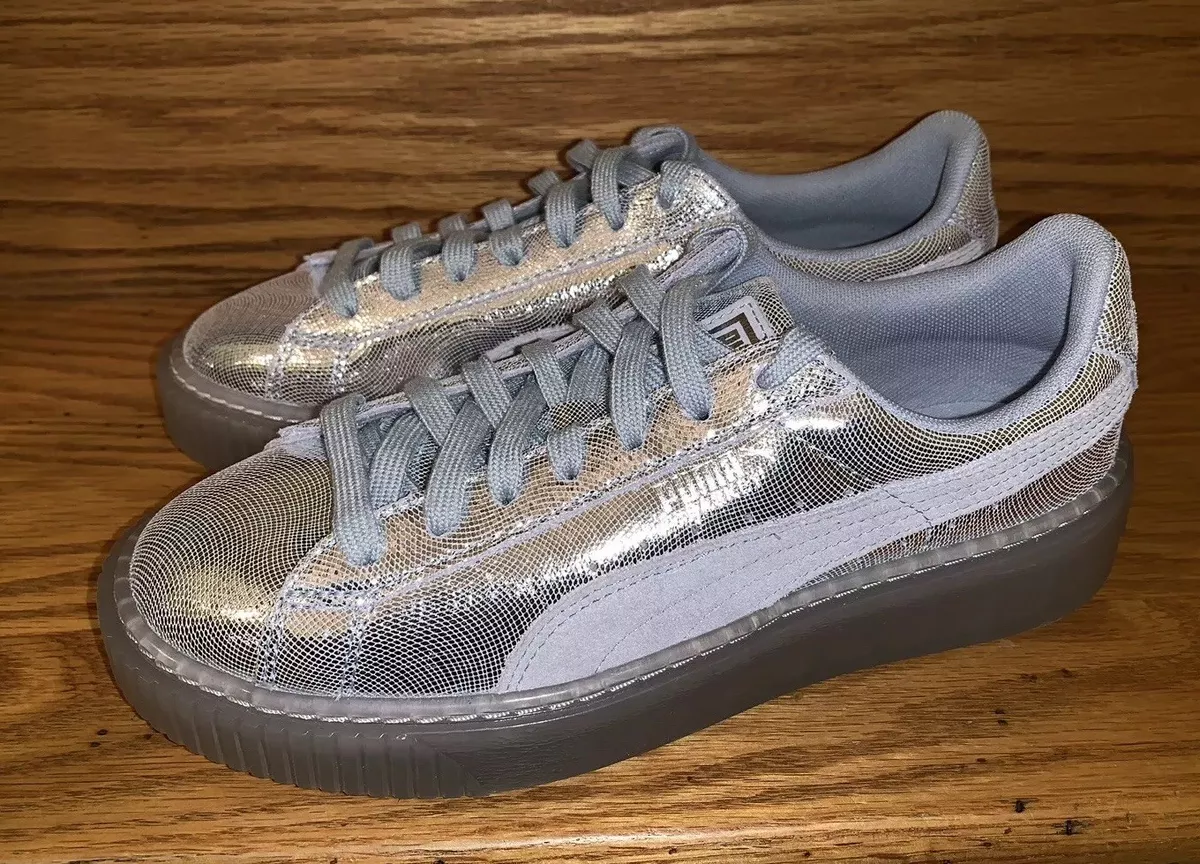 Puma Basket Platform NS Sneakers 364587 02 Women s US 9.5 Silver NEW 110
