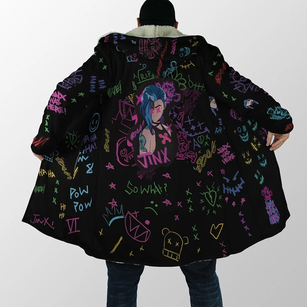 Jinx Graffiti Arcane Hooded Cloak Coat | Unique & Stylish Fantasy Apparel 2024 - product detail image 1