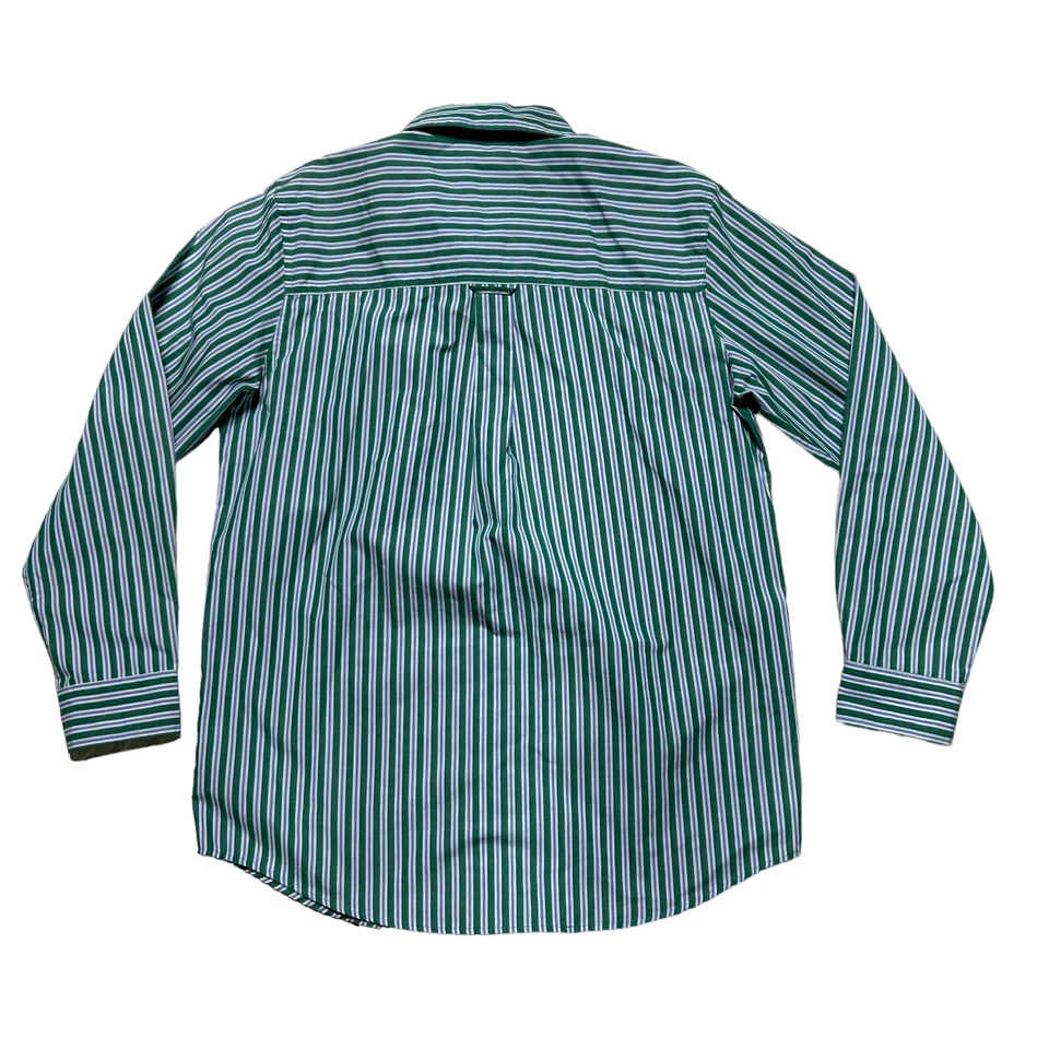 Ralph Lauren Chaps Shirt Mens Medium Green Striped Easy Care Button Up Casual - Image 3 of 4
