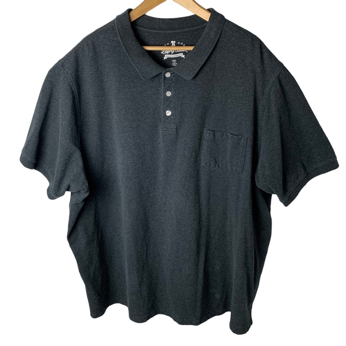 Liberty Blues Polo Shirt Mens 5XLT Big 5XL Tall Pocket Short Sleeve Dark  Grey