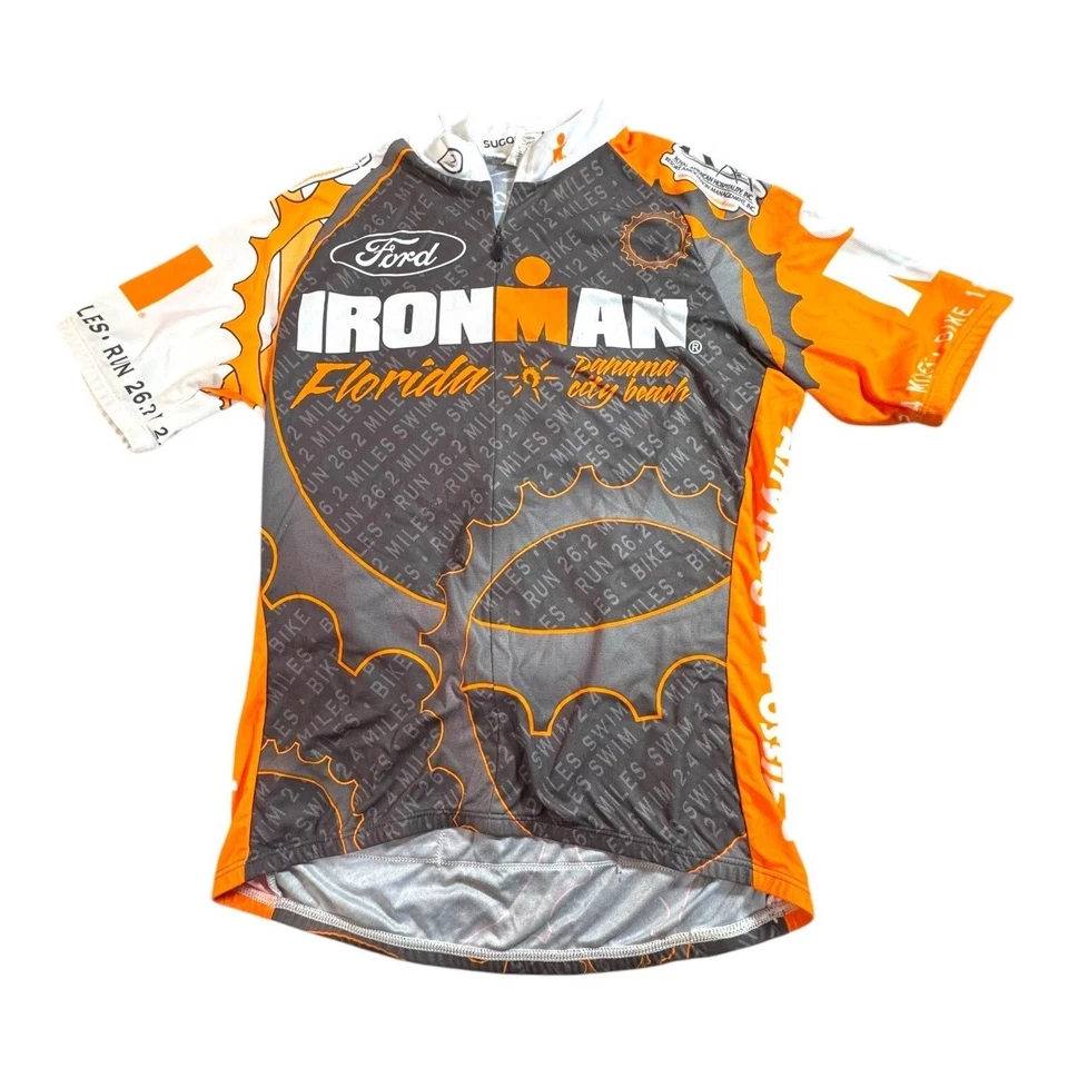 Sugoi Ironman Florida Triathalon Cycling Jersey Gray Orange Polyester XS READ - Image 2 of 4