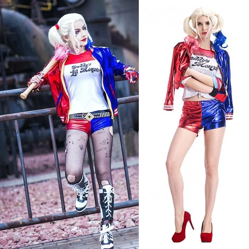 Adult Kids Girl Halloween Cosplay Suicide Squad Harley Quinn Costume Outfit  8 Piece Set