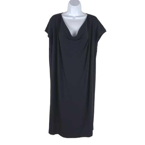 Eileen Fisher Dress Women's Medium Black Drape Neck Rayon Blend DR-1216