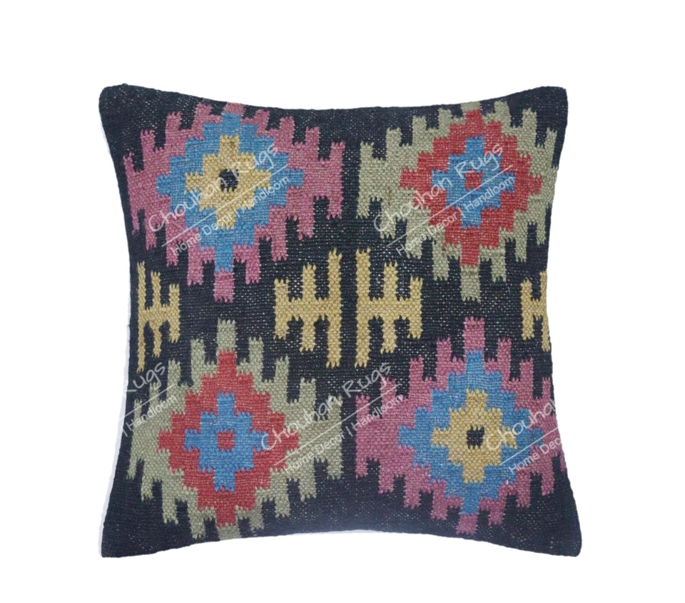 4 Pcs Lot Home Decor Jute Kilim Rugs 18 x 18 in Pillow Cover Case Cushion Room - Image 4 of 4