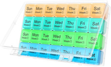 Large Monthly Pill Organizer 28 Day Case Organizerd Extra Large Compartments 4 W