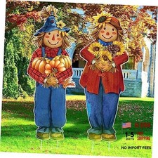 2 Pcs Yard Signs with Stakes Fall Decor 31.5", Scarecrow