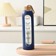 Glass Water Bottle 1000ml Screw Top with Times to Drink | Motivational bottles