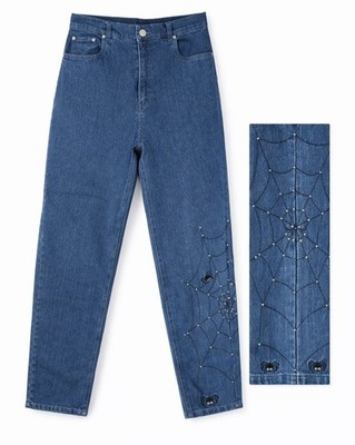 Vintage 1990's The Quaker Factory Women's Spider Web Studded Jean Trousers, Sz 8