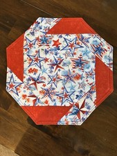 Handmade Quilted Small Table Topper - Patriotc Stars and Florals