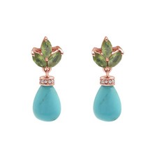 Rose Gold Plated Turquoise Peridot Gemstone Dangle Drop Earrings Silver Jewelry