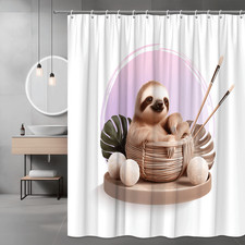 Sloth in Basket Shower Curtain Tropical Leaf Graphic