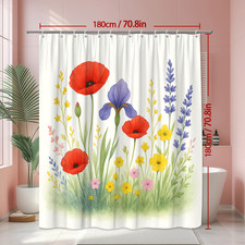 Floral Shower Curtain with Colorful Wildflowers - Elegant Bathroom Decor