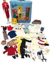 Vintage Barbie Ponytail Doll Carrying Case Blue 1961 W/ Ken Doll And Accessories