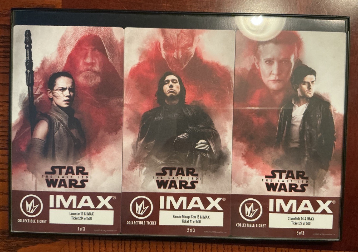 Star Wars The Last Jedi 3 Collectible Regal IMAX Tickets Set in Frame