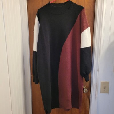 Grace+Karma Color Block (Black/Maroon/White) Loose Fitting Sweater Dress Size 1X