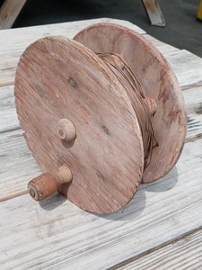 Rare Primitive Rustic Shop-made Hand-cranked Wooden Dynamite Blasting Wire Reel 
