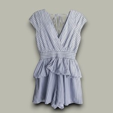 American Eagle Dress Womens S Blue White Cotton Linen Striped Mini  Feminine