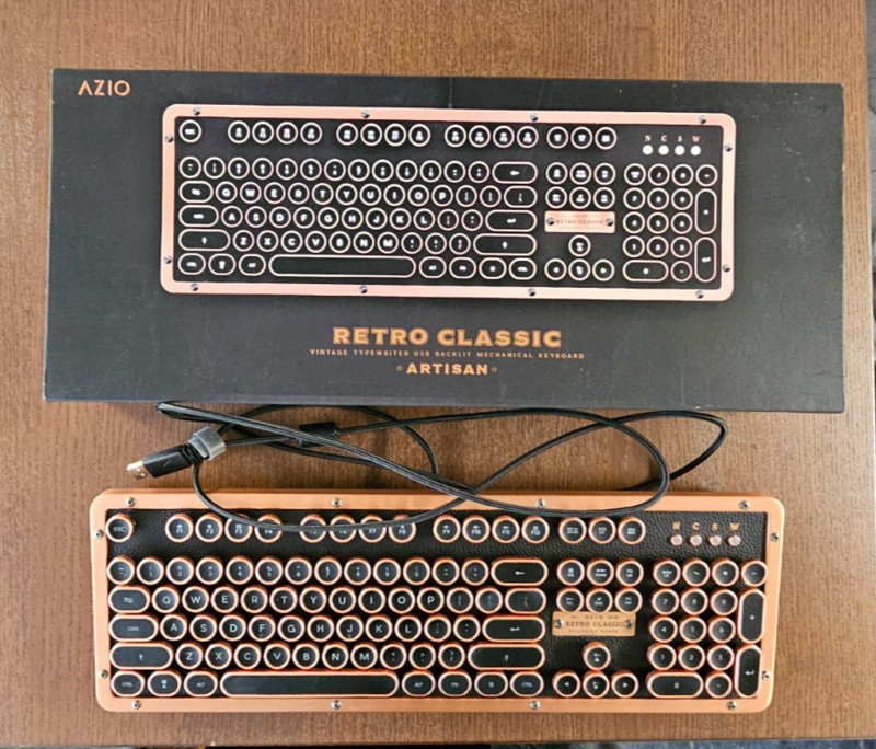 Azio Retro Classic vintage Style Backlit Keyboard in Copper and Black