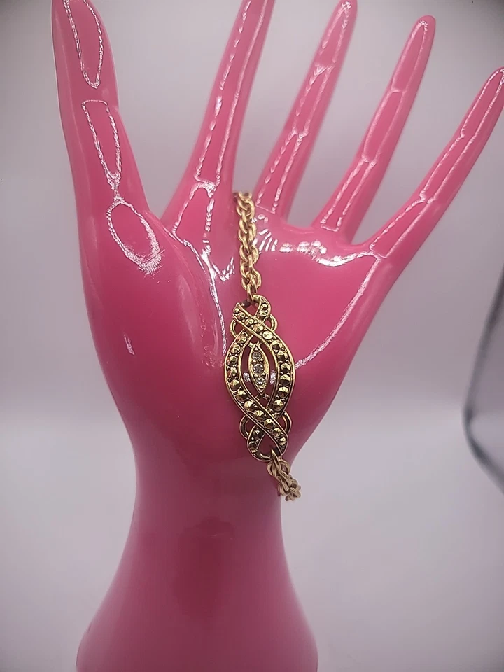 Pulsera Avon Vintage Tono Dorado Cadena Cristales Blanco Joyería Disfraz Foto 3 de 4