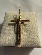 Vintage Gold Tone Ornate Cross Pendant Necklace on Rope Chain
