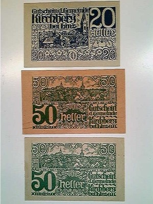 Notgeld, Gemeinde Kirchberg bei Linz, Österreich, 1x 20 und 2x 50 Heller, 1920, 