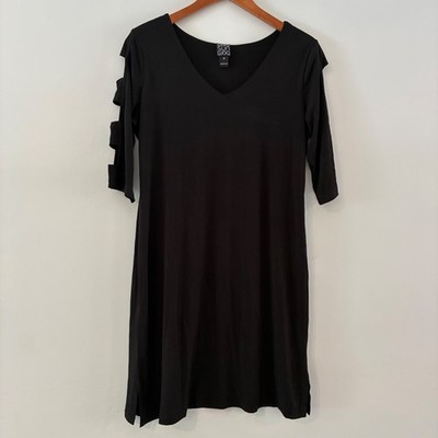 Clara Sunwoo Tunic Dress M Ladder Cutout Slv Stretch LBD Travel Edgy Modern Chic