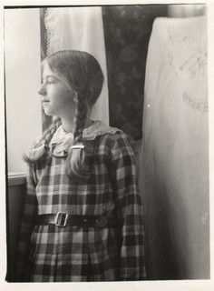 Photo Young Girl with Braids Dress Girl Studio Vintage 1930s