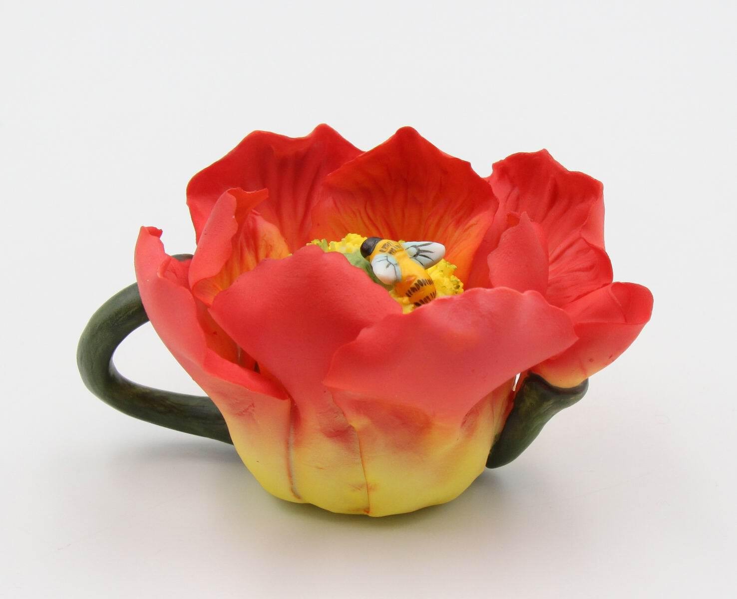 Mini Ceramic Poppy Flower with Bee Teapot Figurine, Gift for Her, Gift for Mom,