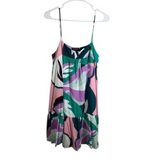 Minkpink Women's Abstract Print Spaghetti Strap Dress - Pink & Green Size Medium