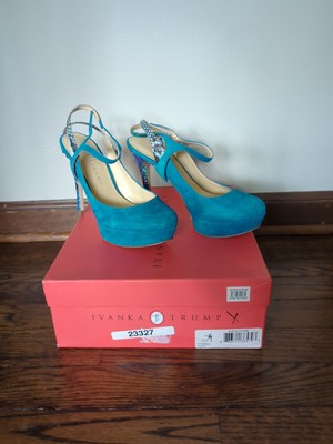 Ivanka Trump Slingback Blue Teal Multi Suede Ittaran Platform Pumps 5.5M EUC