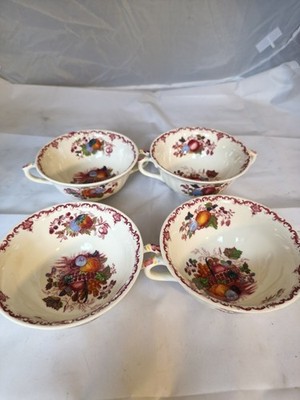 Masons  4 Suppentassen Fruit Basket England Vintage Set floral Ironstone 