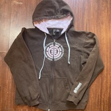 Element Zip Up Hoodie Large Vintage Skater Y2K Brown  Pink