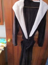 Black Bathrobe has White Lined Hood in Fleece L/XL