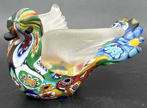 Vtg Murano Millefiori Bird Dove Figurine Satin Matte Art Glass
