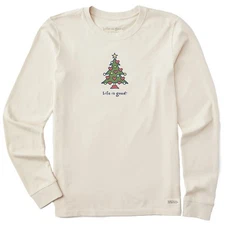 Life is Good. Women's Love Christmas Long Sleeve Crusher Tee, Putty White